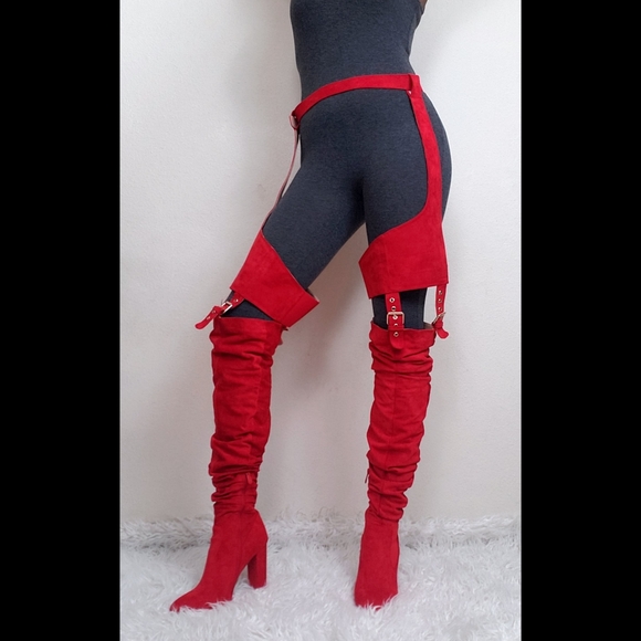 belted thigh high chap boots
